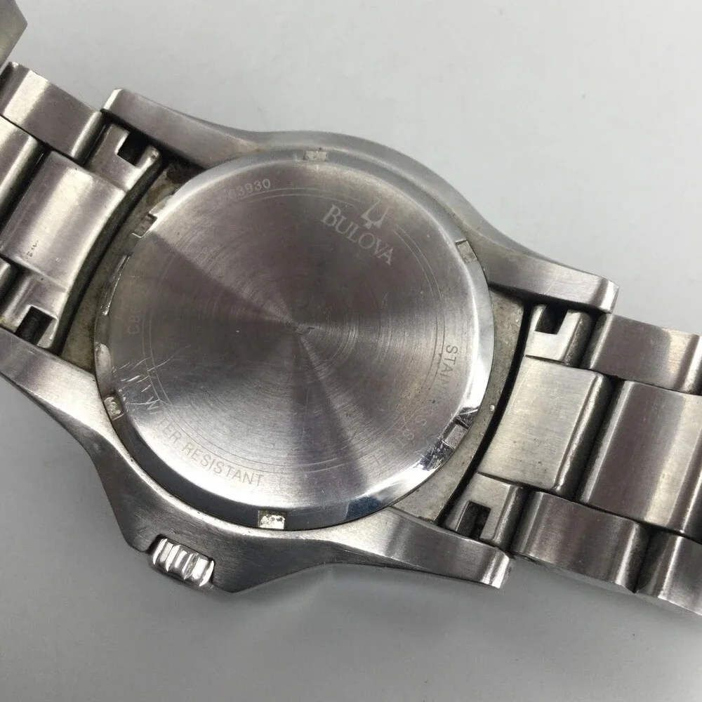 Bulova Marine Star 98B131 Mens Watch 42mm Black Dial Stainless New Battery 8.5